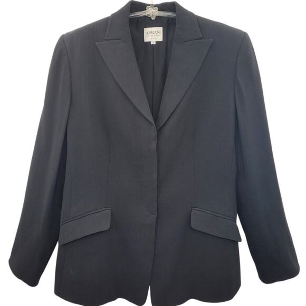 Armani Collezioni Black Pin Striped 3 Button Single‎ Breasted Suit Jacket Blazer
